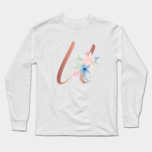 Letter U Rose Gold and Watercolor Blush Pink and Navy Long Sleeve T-Shirt